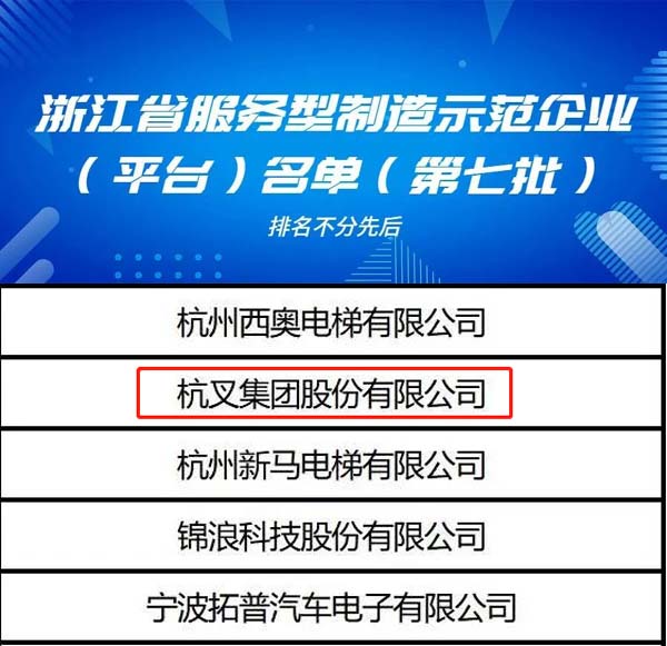 喜訊！杭叉集團榮列浙江省服務型制造示范企業名單